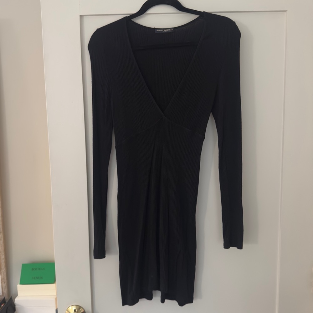 Brandy Melville Black Ribbed Plunge Mini Dress